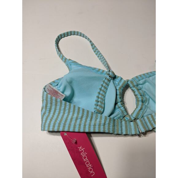 Xhilaration Bikini Top Tie front Loop Seersucker Blue Gray Stripes XS Swimsuit - Picture 6 of 11